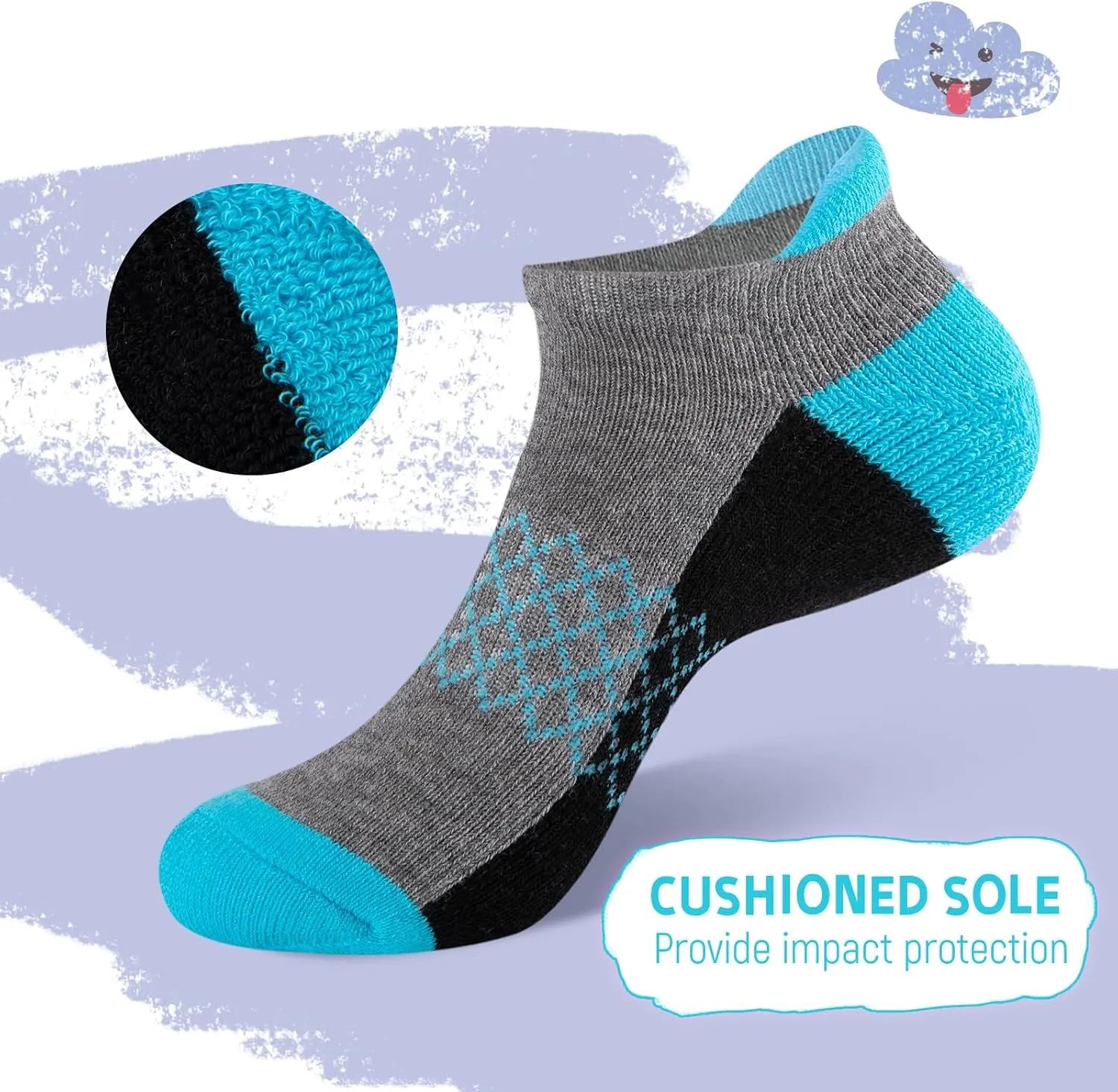 Comfoex 12 Pairs Girls Ankle Athletic Socks - 4-6, 8-10, 6-8 Years Old - Short Socks With Cushioned Sole