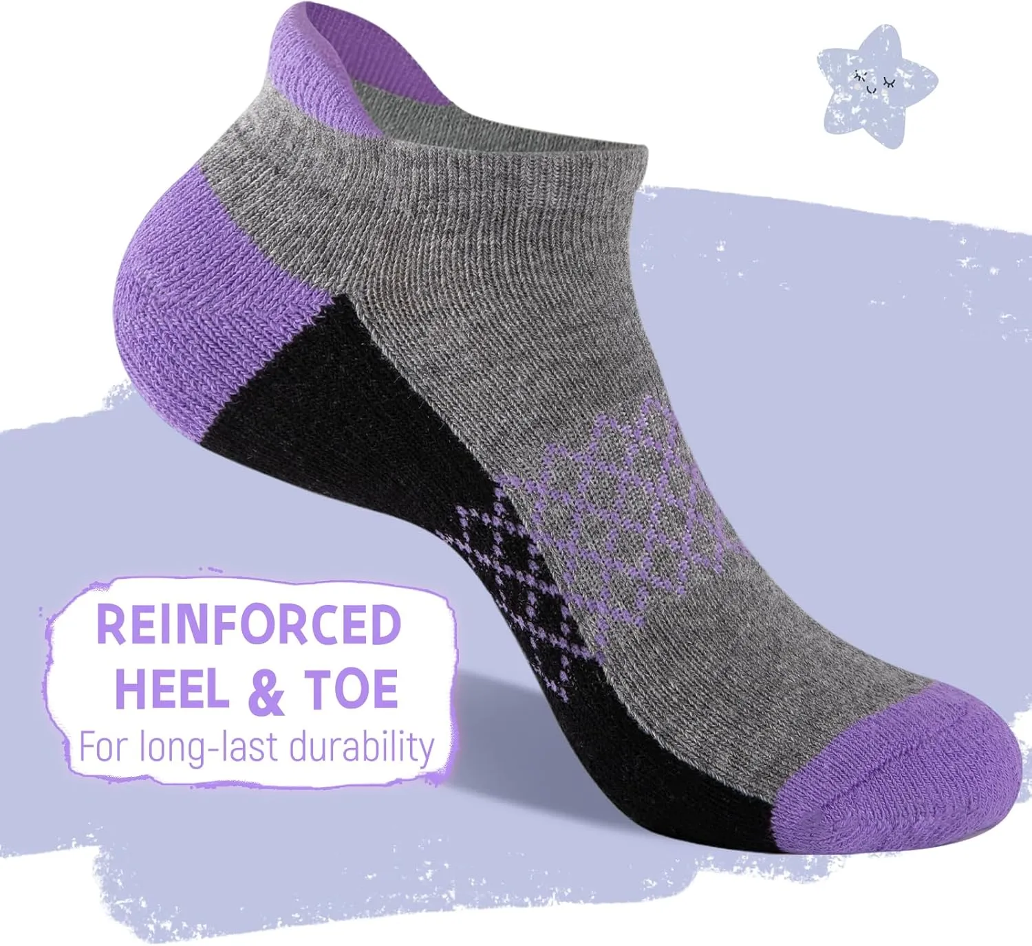 Comfoex 12 Pairs Girls Ankle Athletic Socks - 4-6, 8-10, 6-8 Years Old - Short Socks With Cushioned Sole