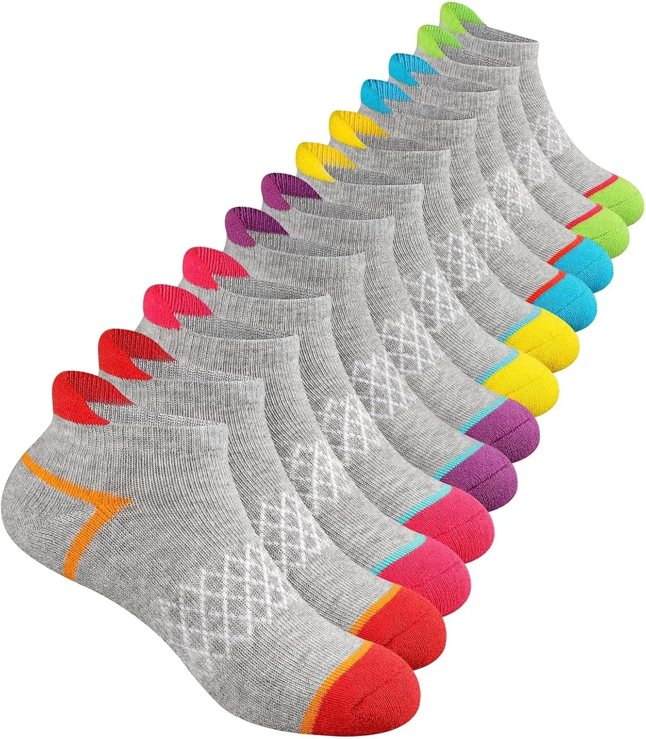 Comfoex 12 Pairs Girls Socks Ankle Athletic Socks Cotton Sports Socks With Cushioned Sole For Big Little Kids