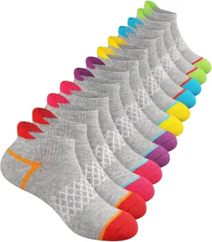 Comfoex 12 Pairs Girls Socks Ankle Athletic Socks Cotton Sports Socks With Cushioned Sole For Big Little Kids