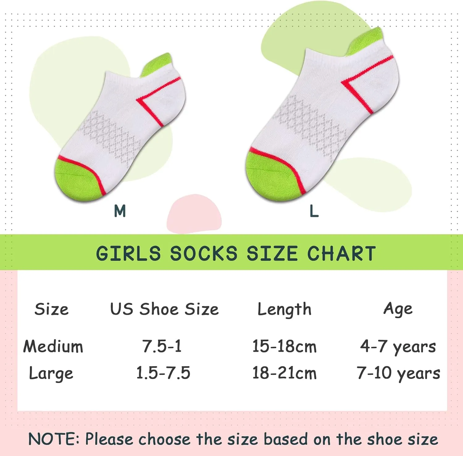 Comfoex 12 Pairs Girls Socks Ankle Athletic Socks Cotton Sports Socks With Cushioned Sole For Big Little Kids