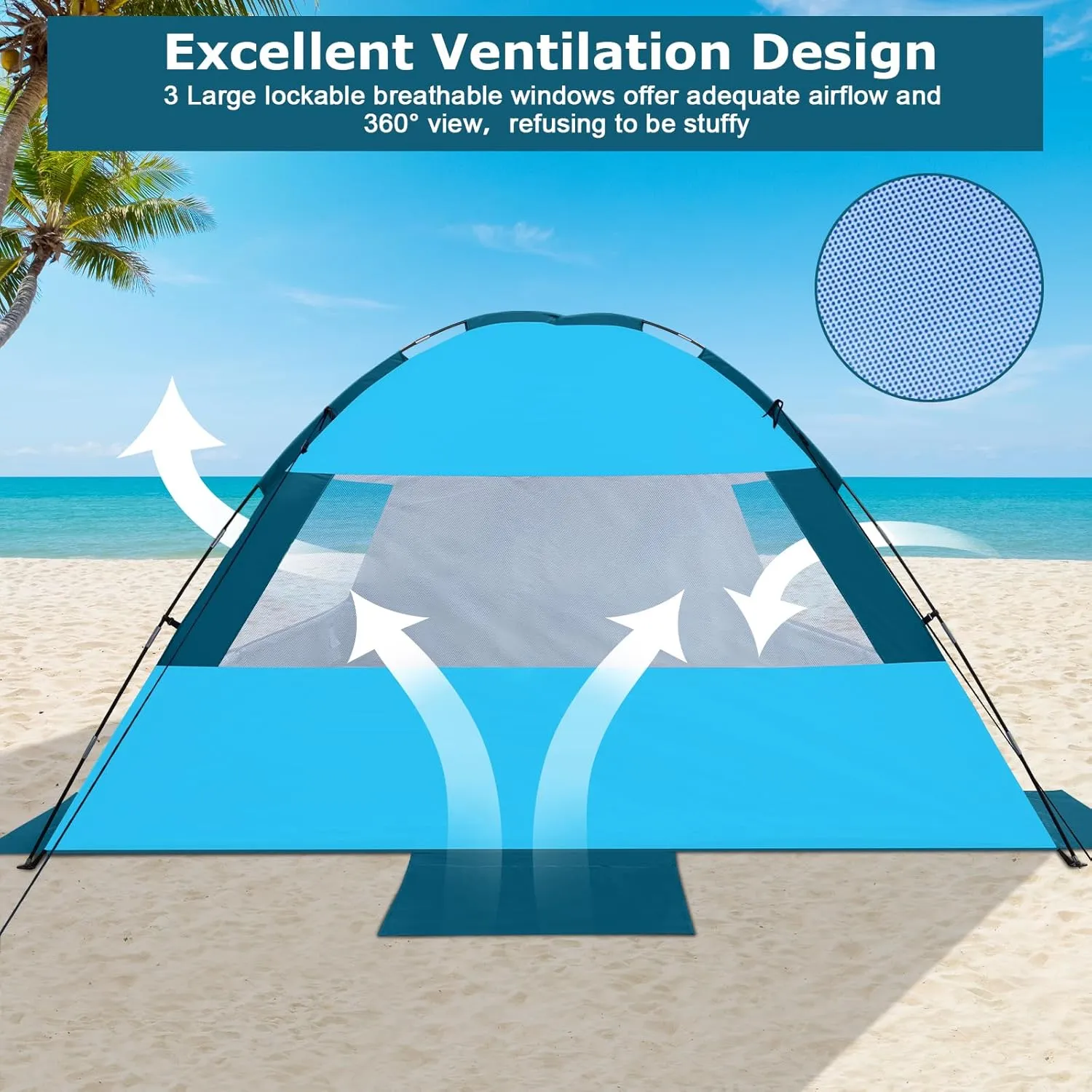 COMMOUDS Beach Tent Sun Shade for 3/4-5/6-7/8-10 Person, UPF 50  Beach Sun Shelter Canopy Tent, Lightweight, Easy Set Up and Carry