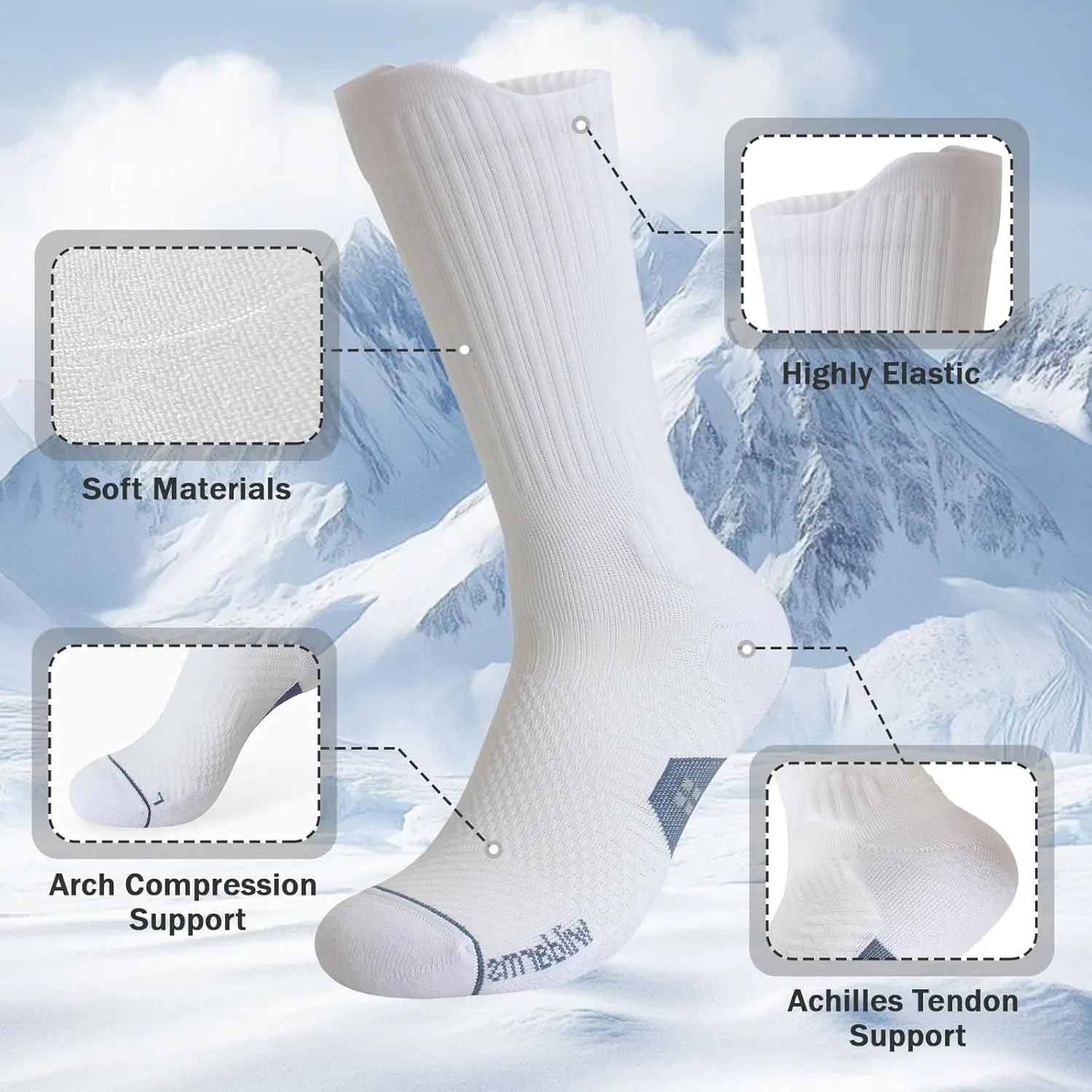 Compression Running Crew Socks Athletic Hiking Moisture Wicking Socks 3 Pack