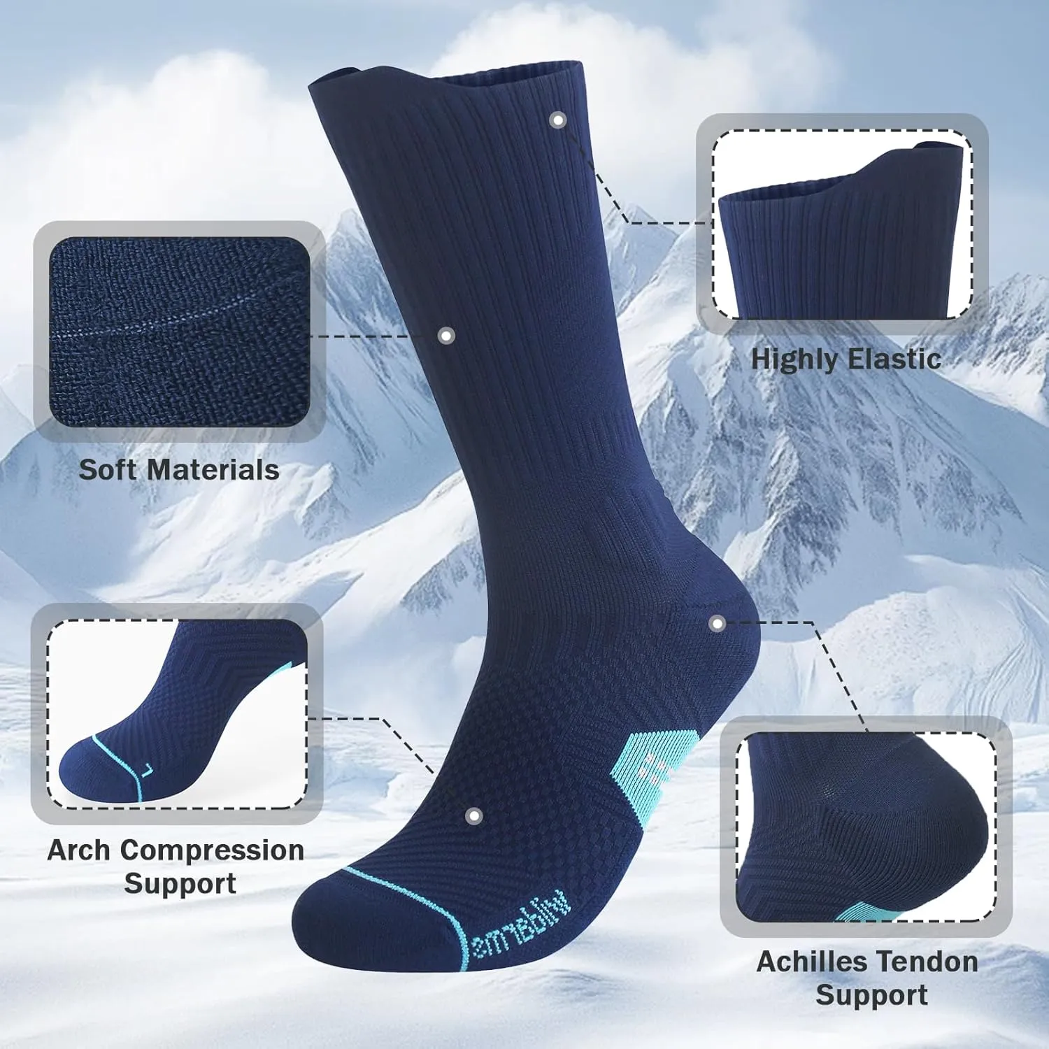 Compression Running Crew Socks Athletic Hiking Moisture Wicking Socks 3 Pack