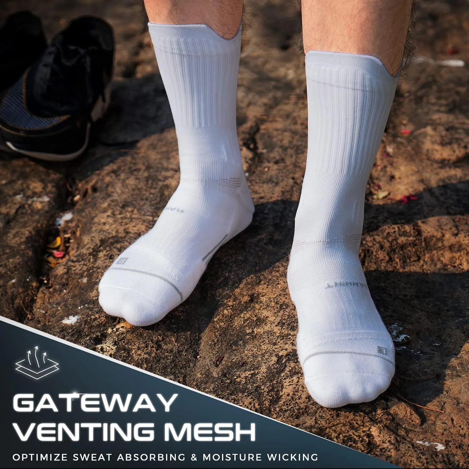 Compression Running Socks 3 Pairs, Cushion Crew Socks, Anti-Blister Moisture Wicking Athletic Hiking Basketball Socks