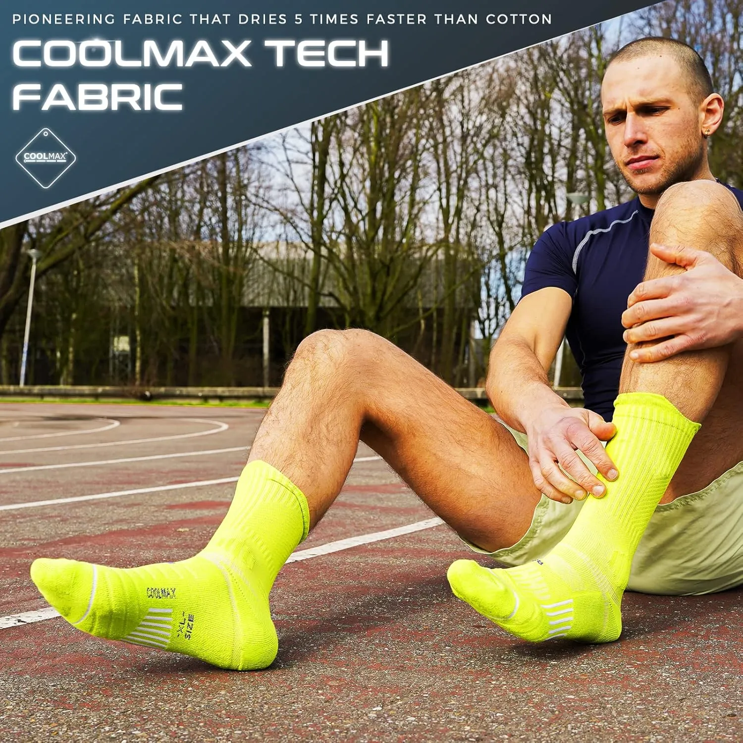 Compression Running Socks 3 Pairs, Cushion Crew Socks, Anti-Blister Moisture Wicking Athletic Hiking Basketball Socks