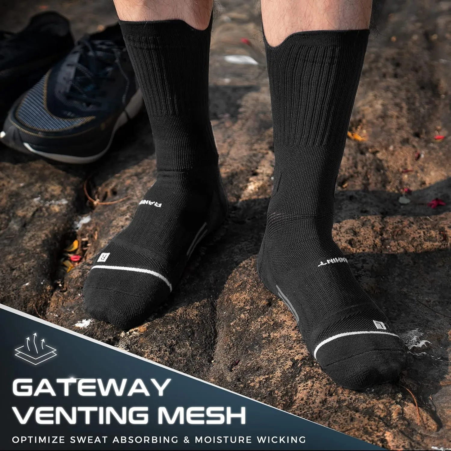Compression Running Socks 3 Pairs, Cushion Crew Socks, Anti-Blister Moisture Wicking Athletic Hiking Basketball Socks