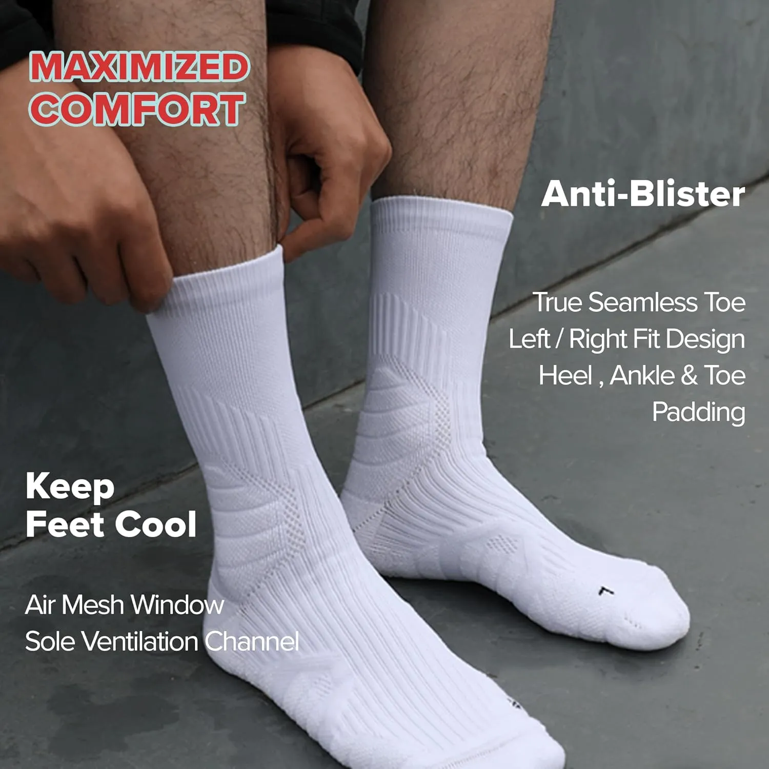Compression Running Socks Men – Cushion Padded Anti-Blister, Moisture Wicking Cooling, Athletic Socks Crew, 3 Pairs