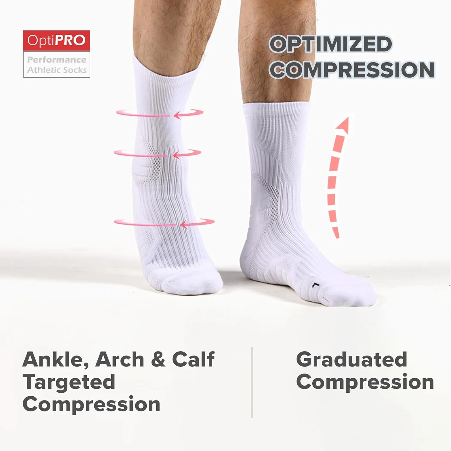 Compression Running Socks Men – Cushion Padded Anti-Blister, Moisture Wicking Cooling, Athletic Socks Crew, 3 Pairs