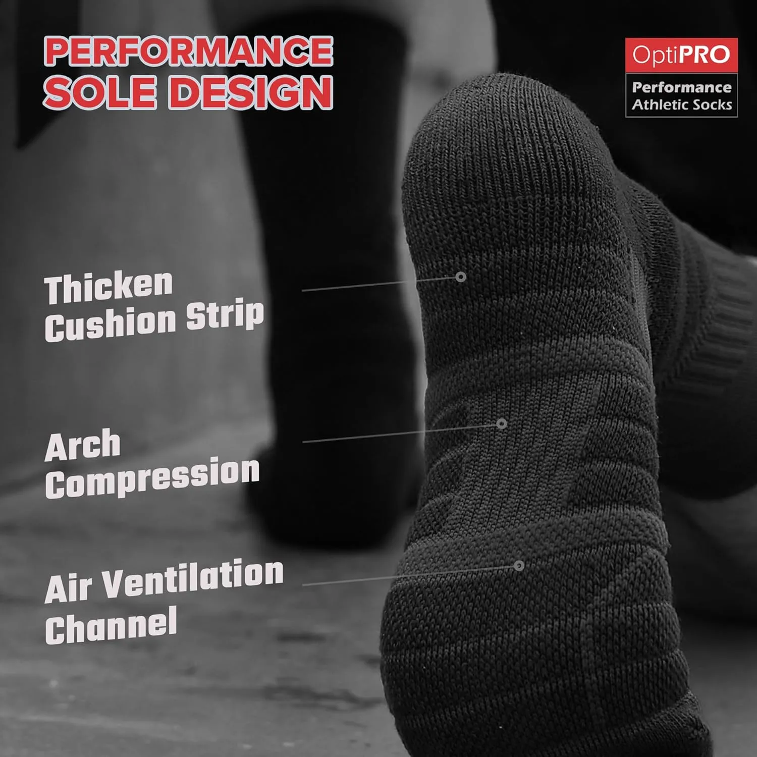 Compression Running Socks Men – Cushion Padded Anti-Blister, Moisture Wicking Cooling, Athletic Socks Crew, 3 Pairs