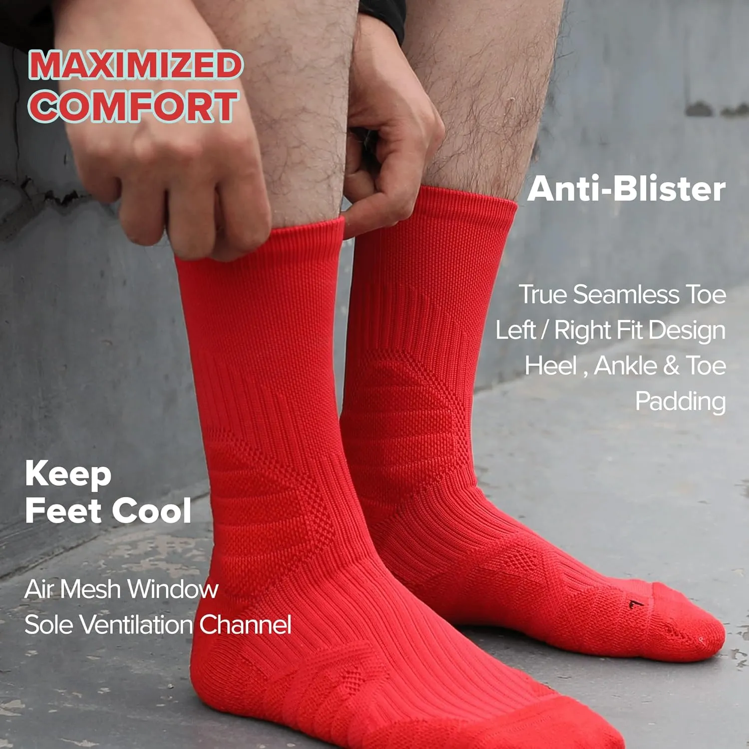 Compression Running Socks Men – Cushion Padded Anti-Blister, Moisture Wicking Cooling, Athletic Socks Crew, 3 Pairs
