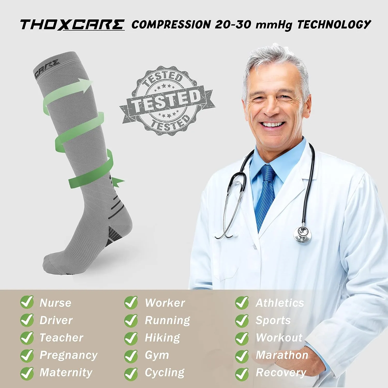 Compression Socks for Women Men 20-30 mmHg, Knee High Support Circulation Sock for Travel Sport Medical (1or 2Pair)
