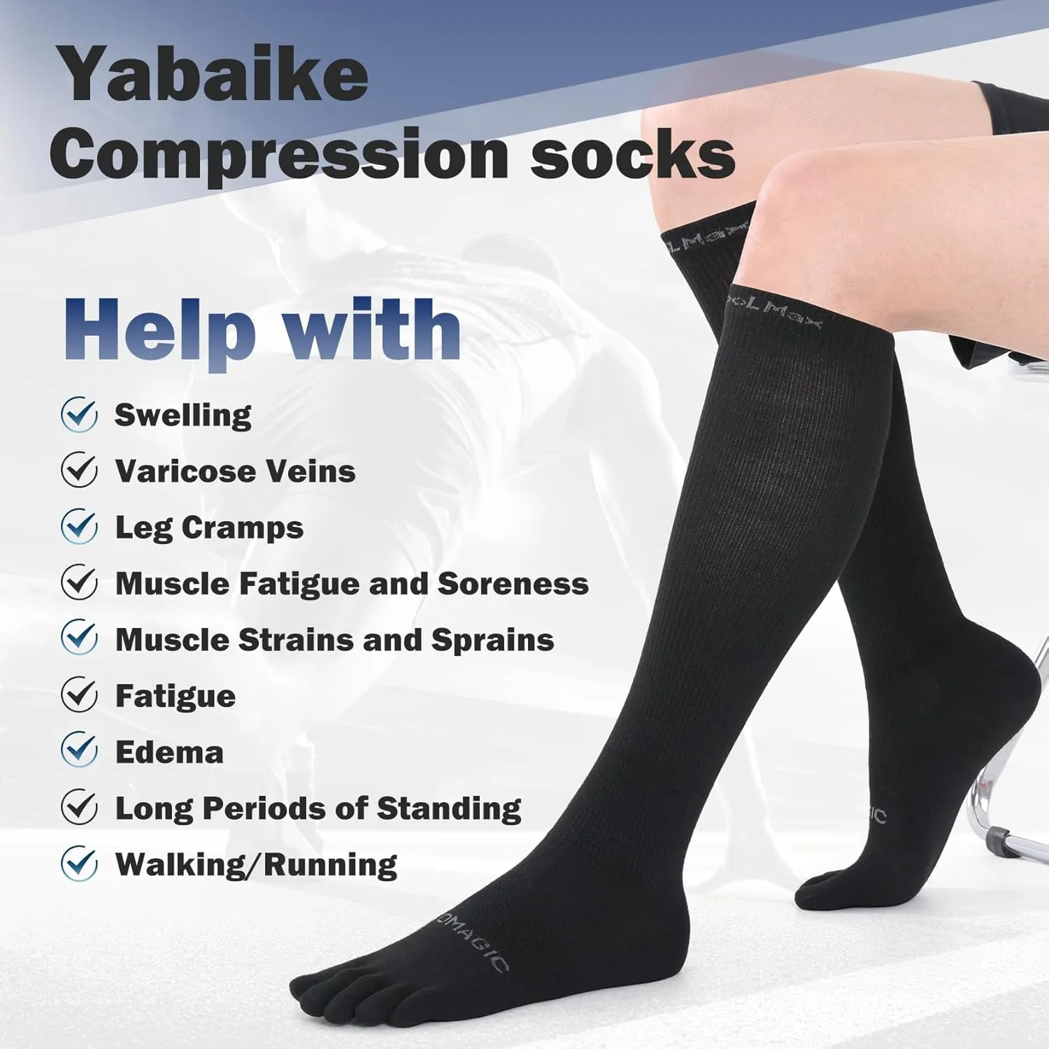 Compression Toe Socks Knee High Coolmax Hiking Socks Graduated Support for Running,Travel,Flight