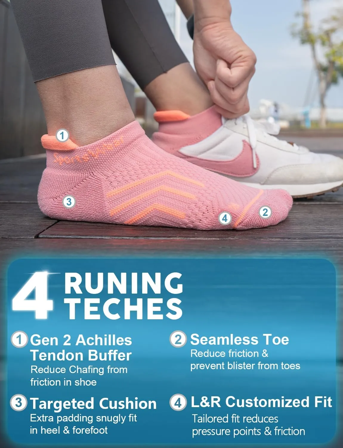 Coolmax Bamboo Viscose Compression Running No Show Sock Women, Moisture Wicking Cushion AntiBlister Athletic Ankle