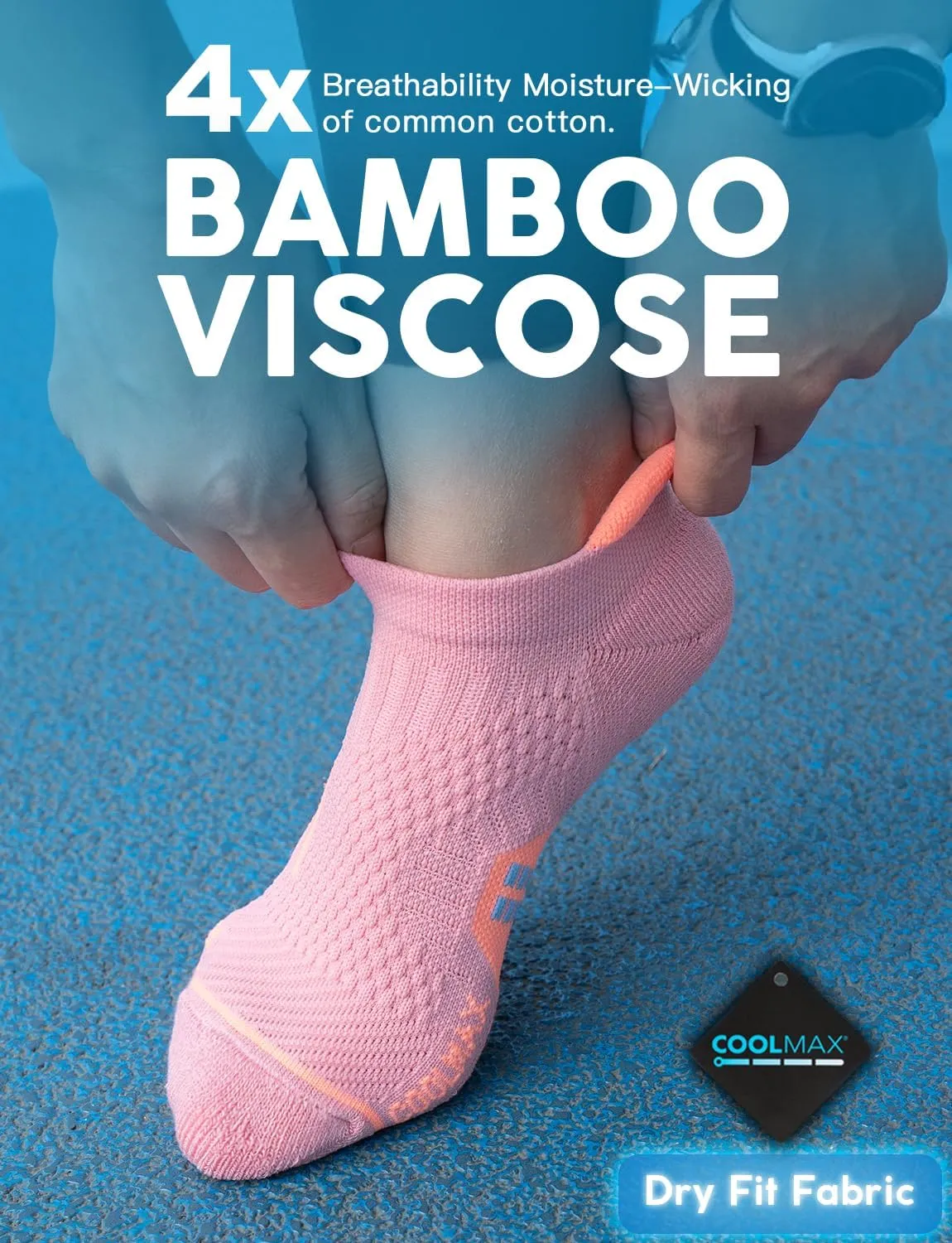 Coolmax Bamboo Viscose Compression Running No Show Sock Women, Moisture Wicking Cushion AntiBlister Athletic Ankle