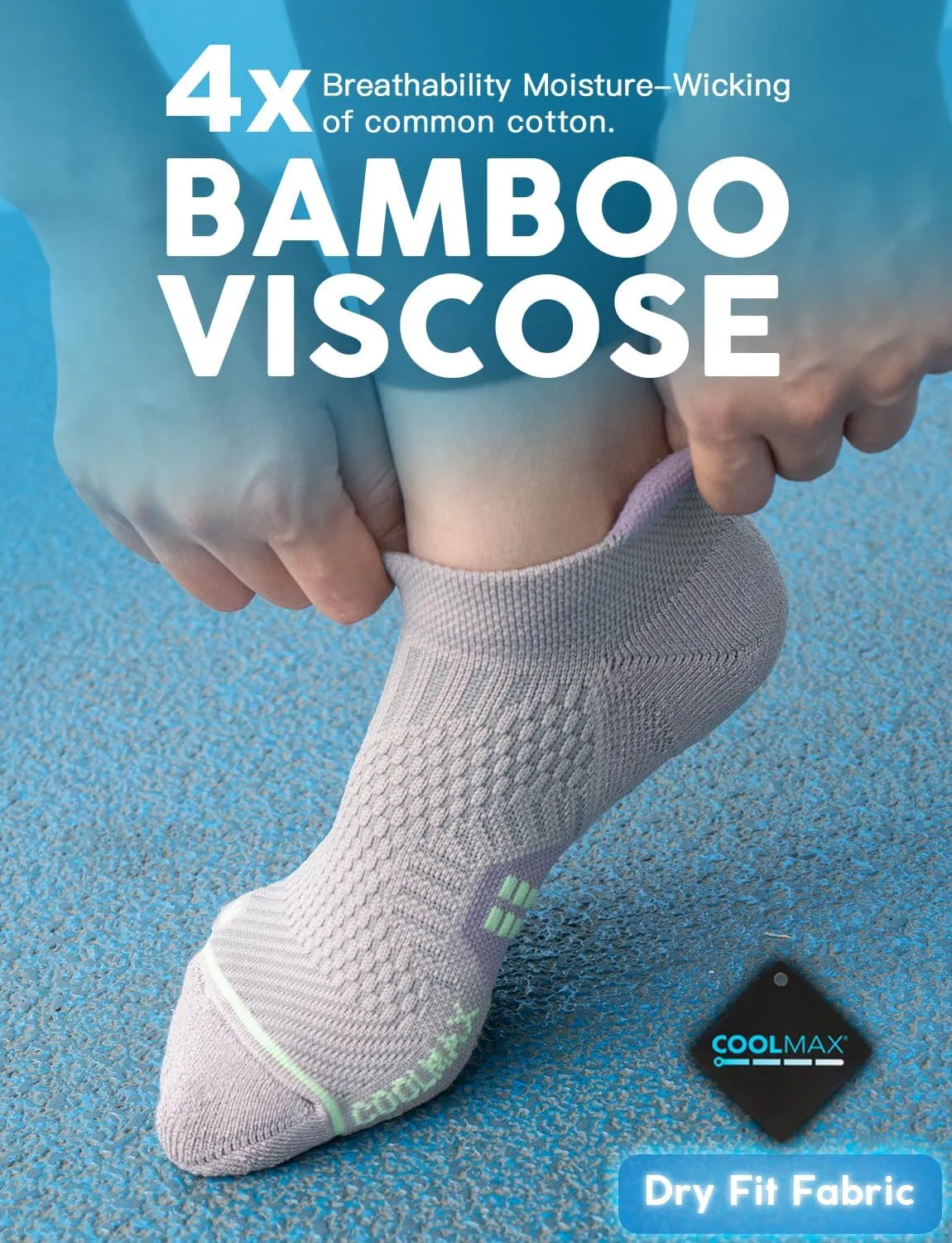 Coolmax Bamboo Viscose Compression Running No Show Sock Women, Moisture Wicking Cushion AntiBlister Athletic Ankle