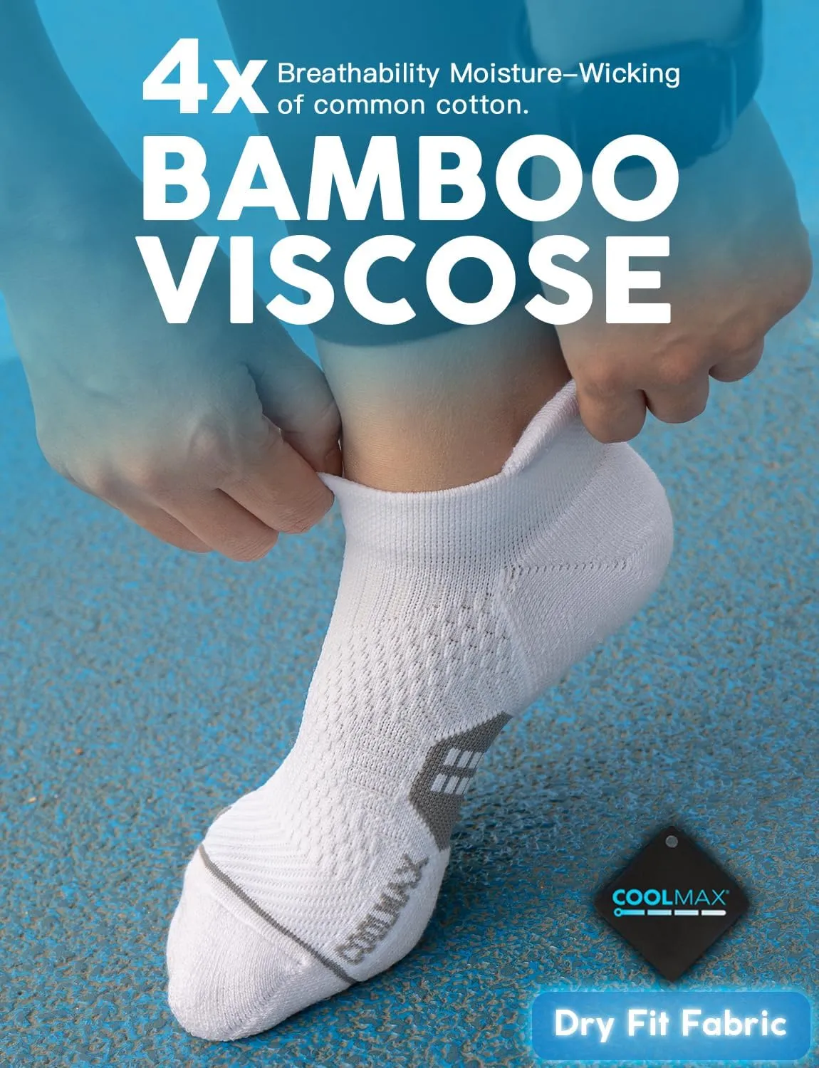 Coolmax Bamboo Viscose Compression Running No Show Sock Women, Moisture Wicking Cushion AntiBlister Athletic Ankle