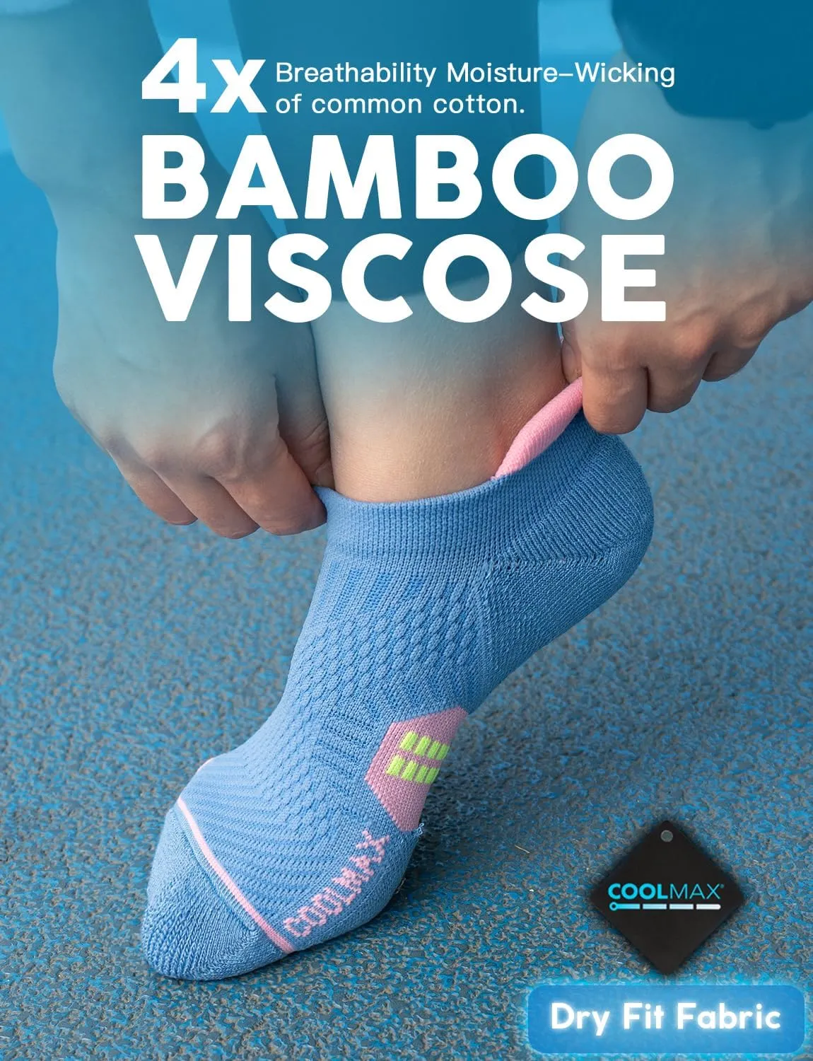 Coolmax Bamboo Viscose Compression Running No Show Sock Women, Moisture Wicking Cushion AntiBlister Athletic Ankle