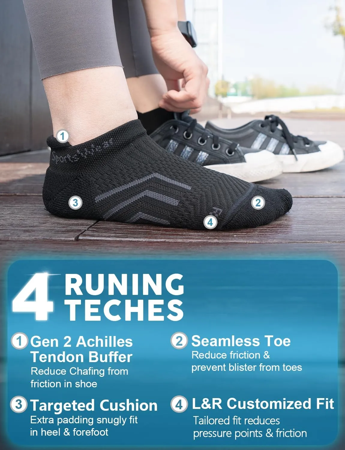 Coolmax Bamboo Viscose Compression Running No Show Sock Women, Moisture Wicking Cushion AntiBlister Athletic Ankle