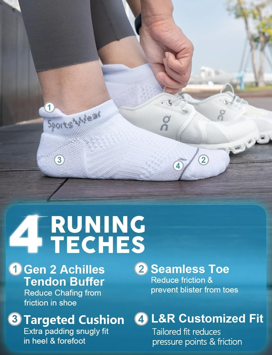 Coolmax Bamboo Viscose Compression Running No Show Sock Women, Moisture Wicking Cushion AntiBlister Athletic Ankle