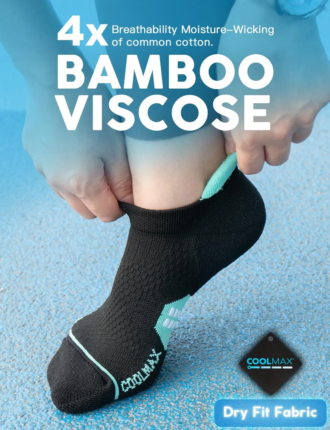 Coolmax Bamboo Viscose Compression Running No Show Sock Women, Moisture Wicking Cushion AntiBlister Athletic Ankle