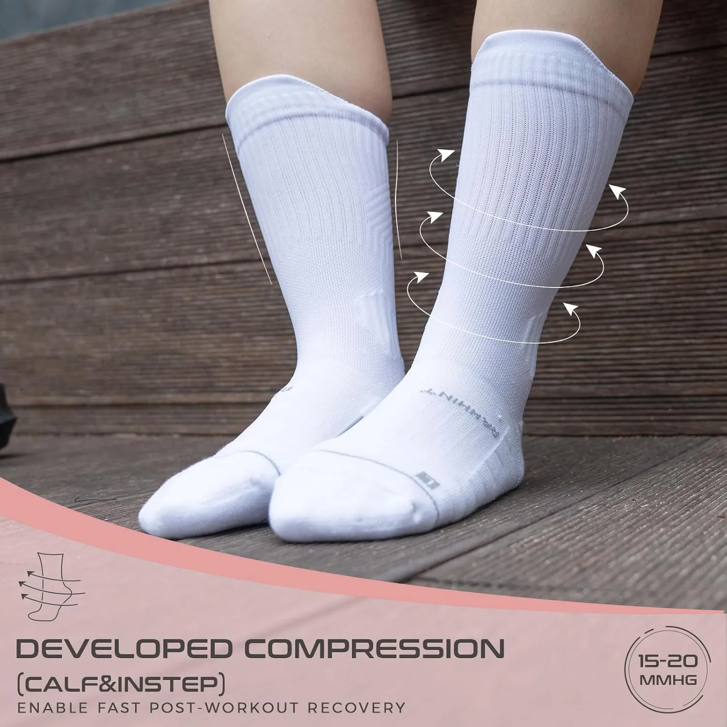 Coolmax Compression Running Socks for Women 3 Pairs, Cushion Crew Socks, Anti-Blister Moisture Wicking Athletic Socks