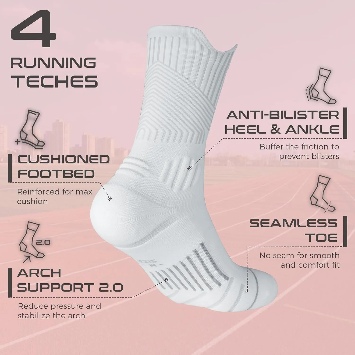 Coolmax Compression Running Socks for Women 3 Pairs, Cushion Crew Socks, Anti-Blister Moisture Wicking Athletic Socks