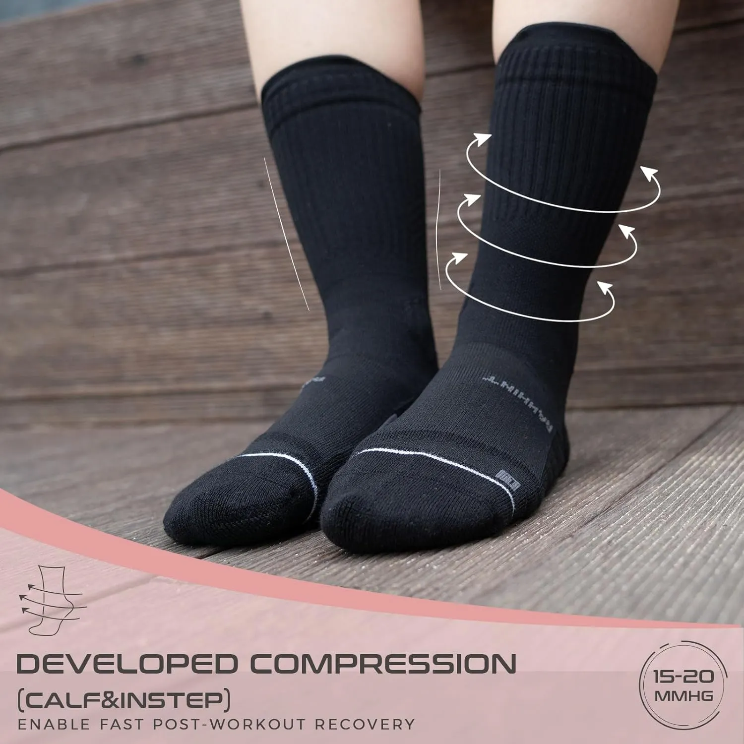 Coolmax Compression Running Socks for Women 3 Pairs, Cushion Crew Socks, Anti-Blister Moisture Wicking Athletic Socks