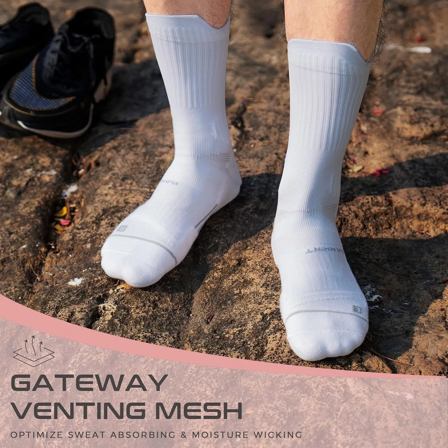 Coolmax Compression Running Socks for Women 3 Pairs, Cushion Crew Socks, Anti-Blister Moisture Wicking Athletic Socks