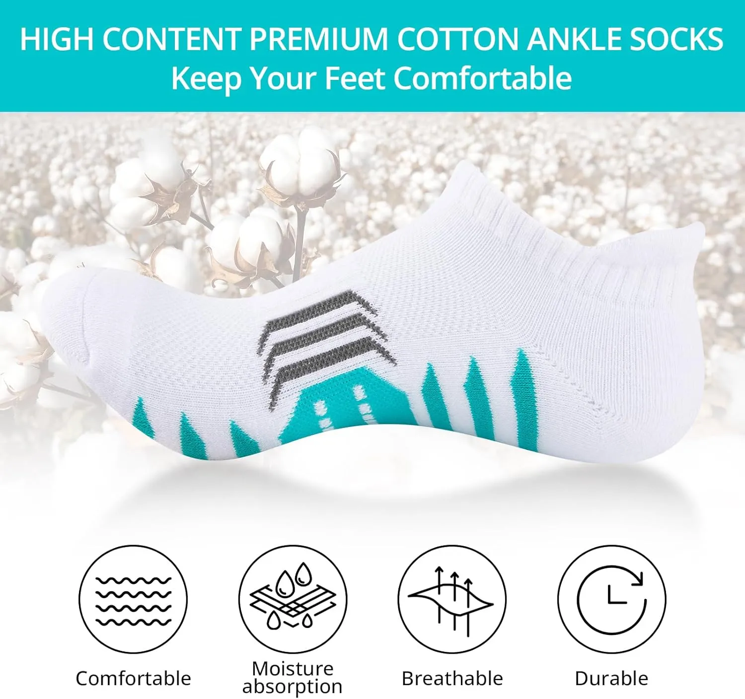 COOPLUS Ankle Socks Womens Athletic Cushioned Anti-Blister Running Cotton Low Cut Socks 6 Pairs