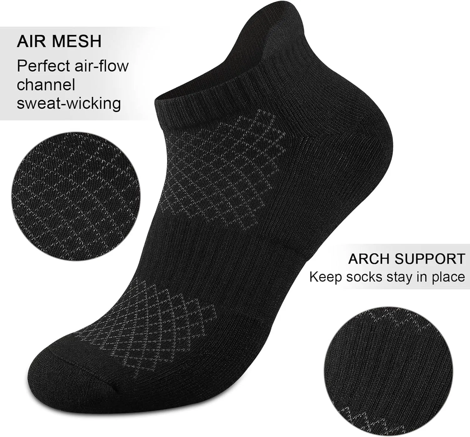COOPLUS Mens Cotton Socks Ankle Athletic Cushion Running Socks for Men Moisture Wicking Breathable 6 Pairs