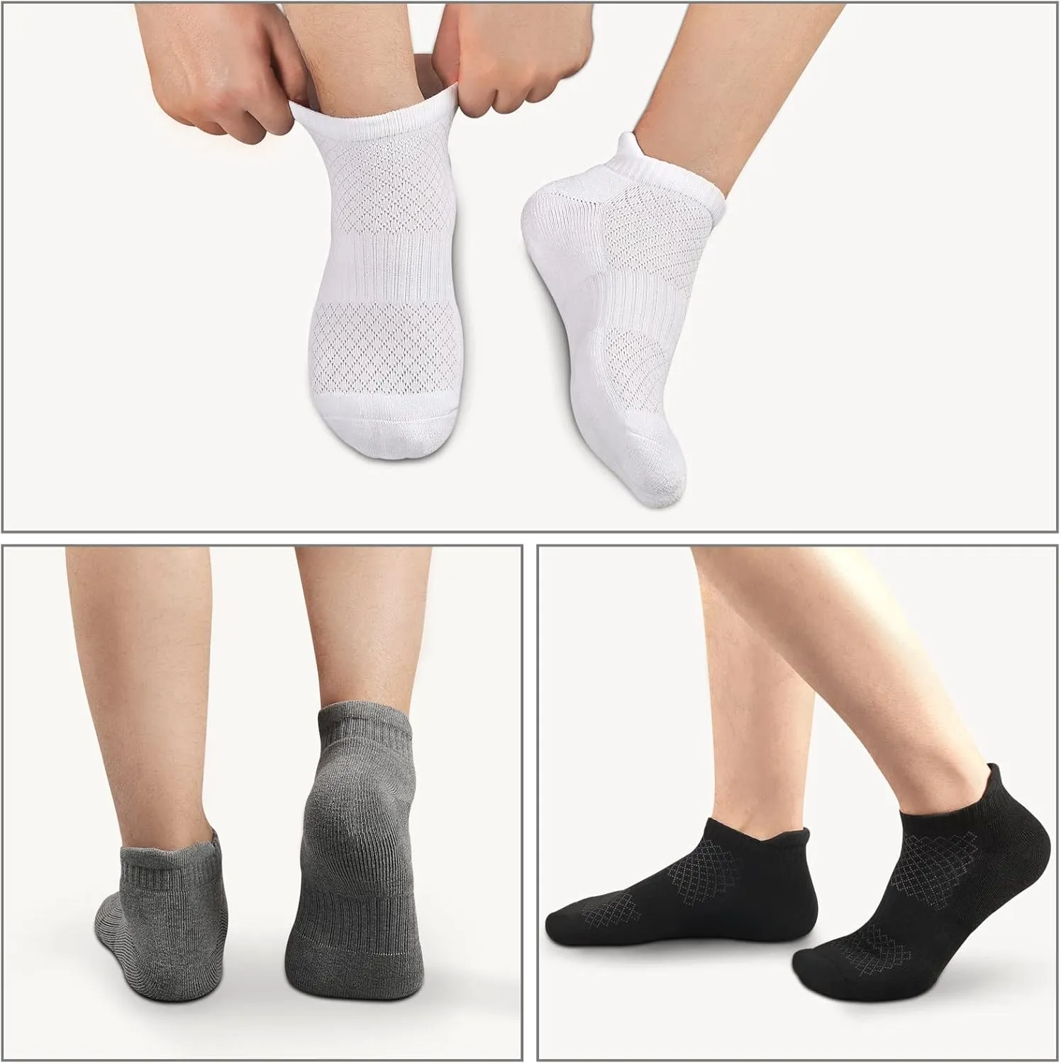 COOPLUS Mens Cotton Socks Ankle Athletic Cushion Running Socks for Men Moisture Wicking Breathable 6 Pairs