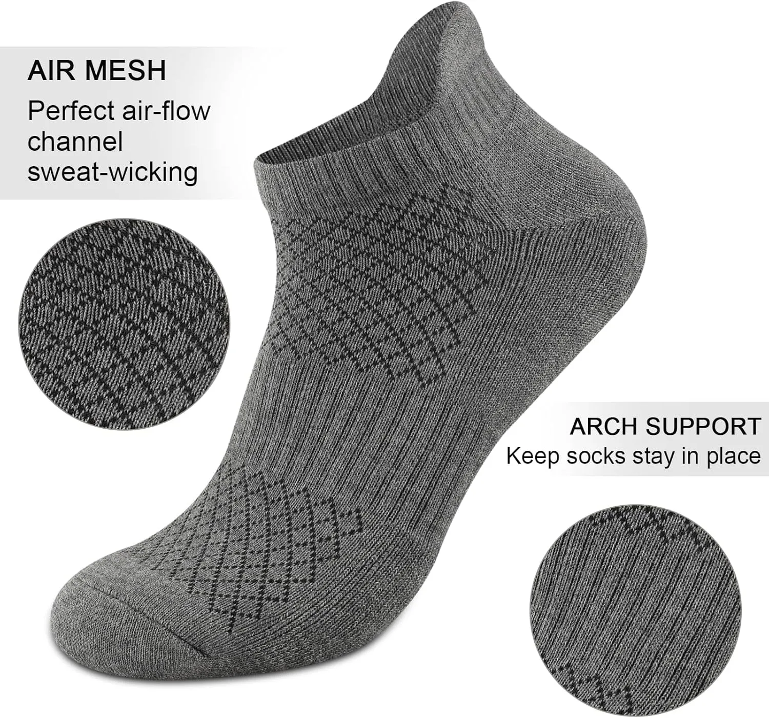 COOPLUS Mens Cotton Socks Ankle Athletic Cushion Running Socks for Men Moisture Wicking Breathable 6 Pairs