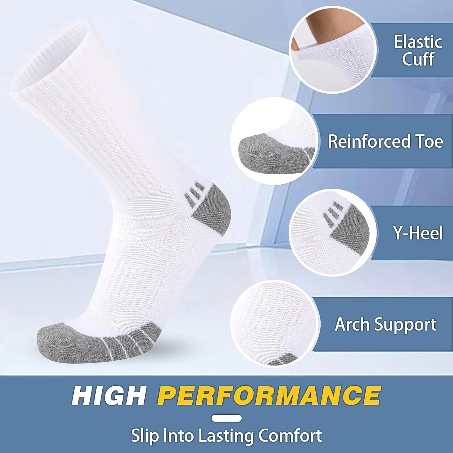 COOPLUS Mens Cushion Crew Socks Athletic Running Moisture Wicking Work Socks Performance Breathable Socks for Men (6 Pairs)