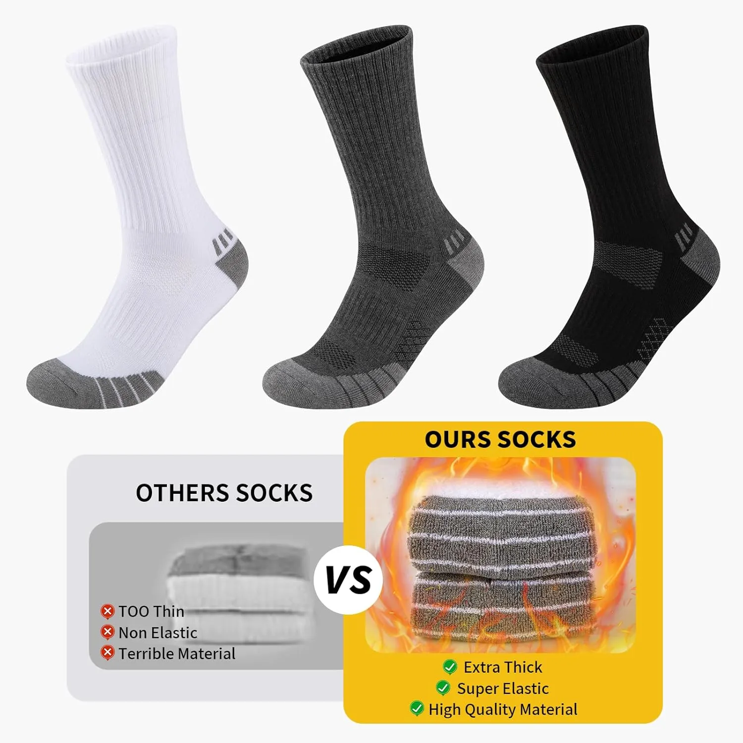 COOPLUS Mens Cushion Crew Socks Athletic Running Moisture Wicking Work Socks Performance Breathable Socks for Men (6 Pairs)