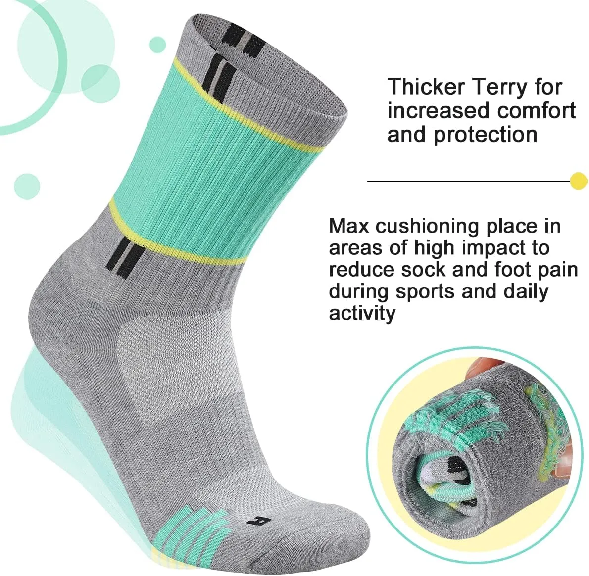 COOPLUS Womens Athletic Crew Socks Performance Cushioned Outdoor Hiking Moisture Wicking Socks (5 Pairs)