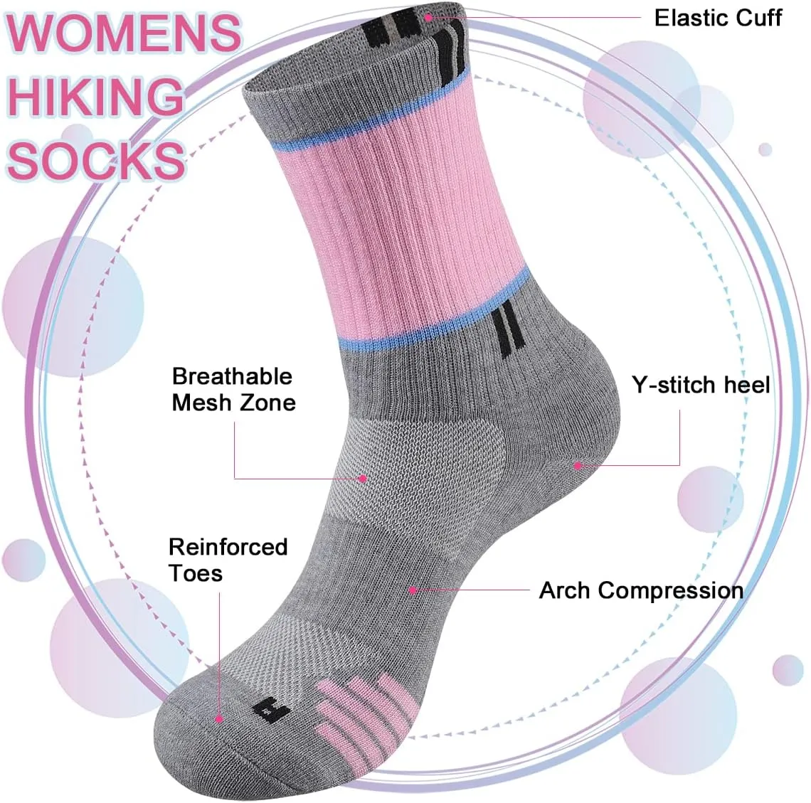 COOPLUS Womens Athletic Crew Socks Performance Cushioned Outdoor Hiking Moisture Wicking Socks (5 Pairs)