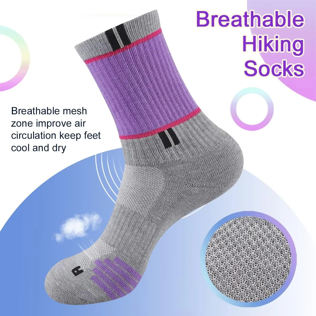 COOPLUS Womens Athletic Crew Socks Performance Cushioned Outdoor Hiking Moisture Wicking Socks (5 Pairs)