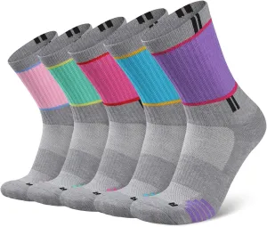 COOPLUS Womens Athletic Crew Socks Performance Cushioned Outdoor Hiking Moisture Wicking Socks (5 Pairs)