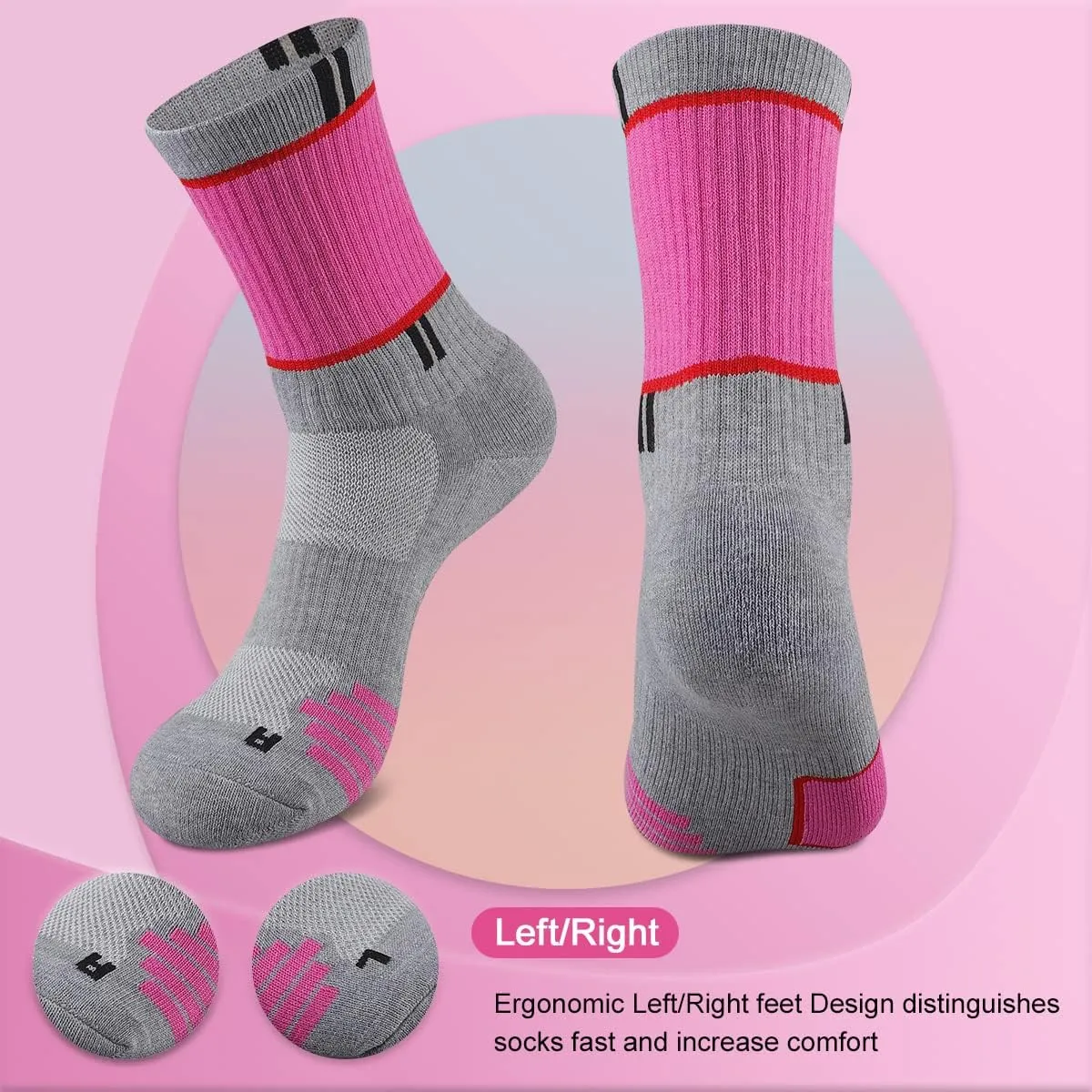 COOPLUS Womens Athletic Crew Socks Performance Cushioned Outdoor Hiking Moisture Wicking Socks (5 Pairs)