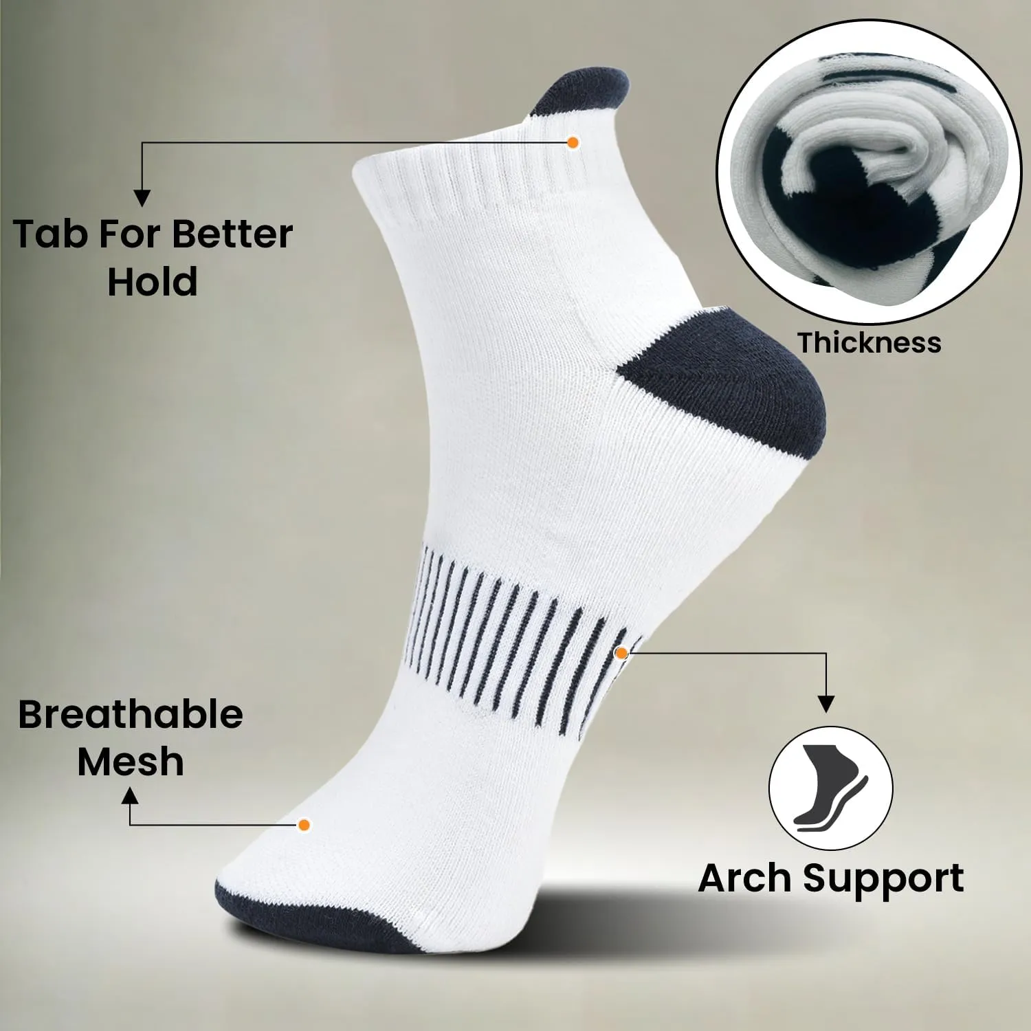 Cotton Anti-Blister Low Cut Cushioned Breathable Running Athletic Ankle Tab Running Socks for Men- (Pack of 6)