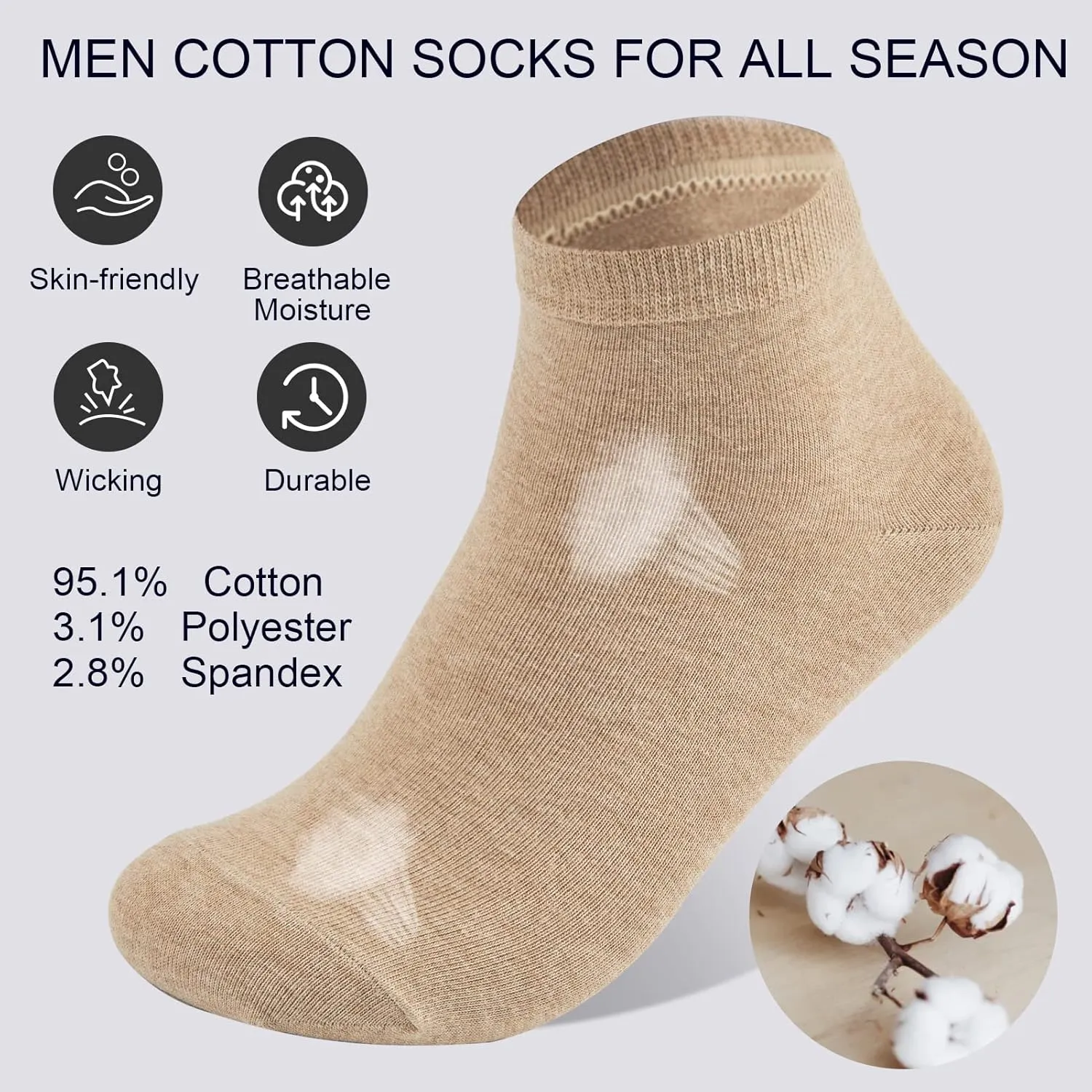 Cotton Low Cut Athletic Socks 8/10 Pack - Breathable Running Gym Daily, Moisture Wicking Comfort Fit Black