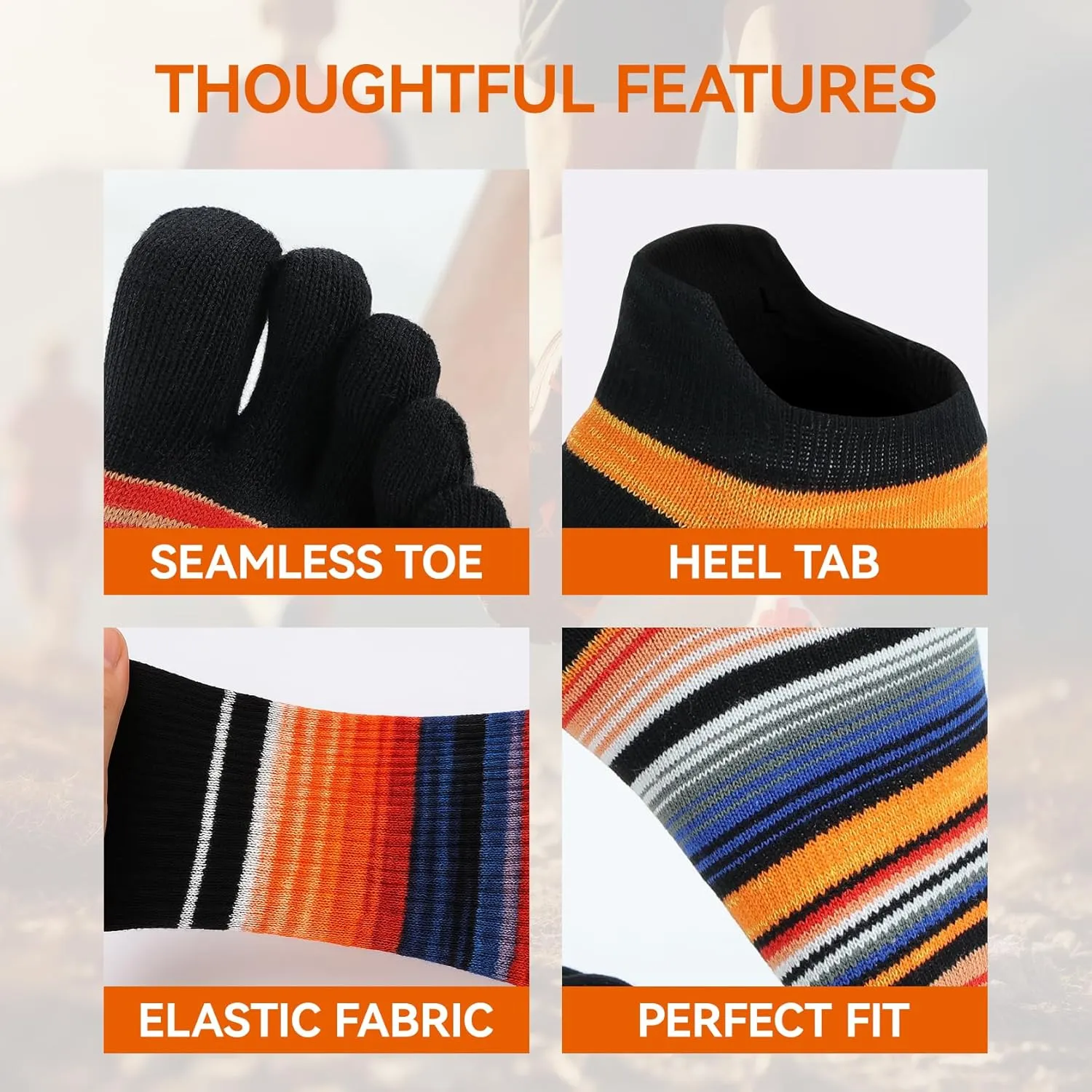 CottonToe Socks for Women Men Ankle Athletic Running Rainbow Five Finger Socks Anti-Blister Breathable