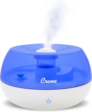 Crane Small Ultrasonic Air Humidifiers for Bedroom and Office, .2 Gallon Cool Mist Humidifier for Personal Use, No Humidifier Filters Needed, Blue and White