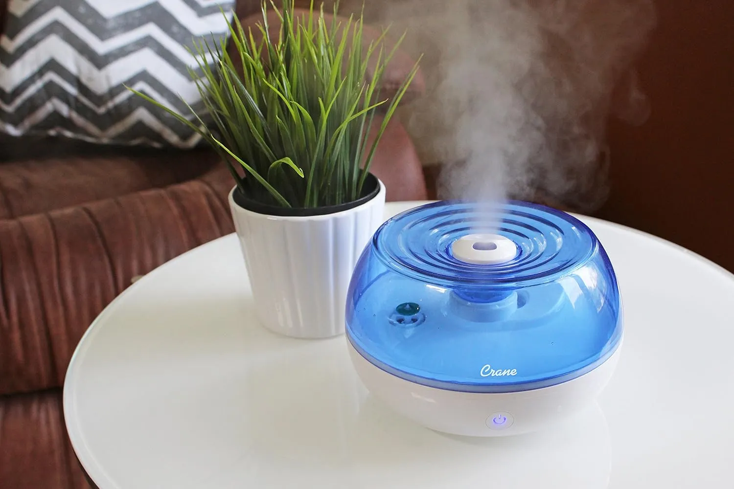 Crane Small Ultrasonic Air Humidifiers for Bedroom and Office, .2 Gallon Cool Mist Humidifier for Personal Use, No Humidifier Filters Needed, Blue and White