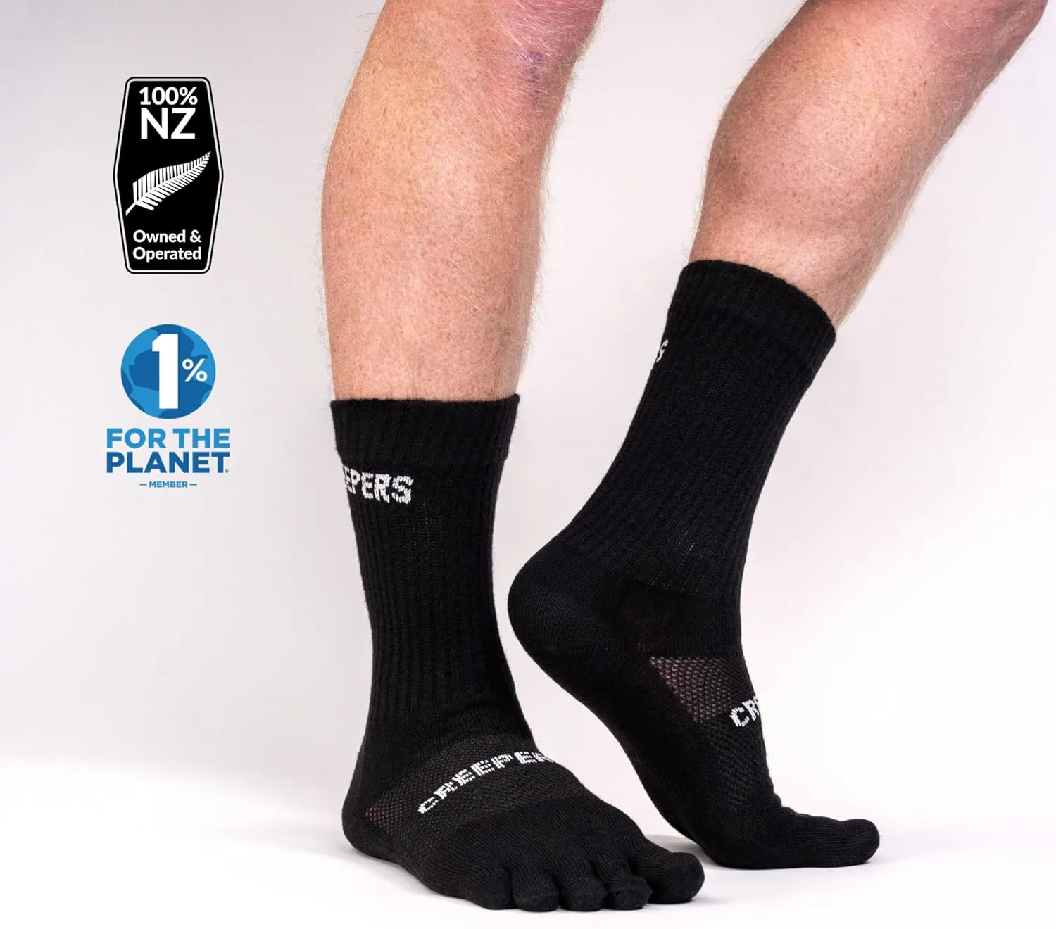 Creepers Blister Busting Merino Wool Toe Socks, Crew Length Hiking & Trails, Unisex for Men & Women Socks