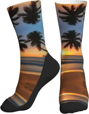 Crew Socks for Women Men Athletic - Sunset beach Moisture Wicking Running Socks/Outdoor Recreation Mid-Calf