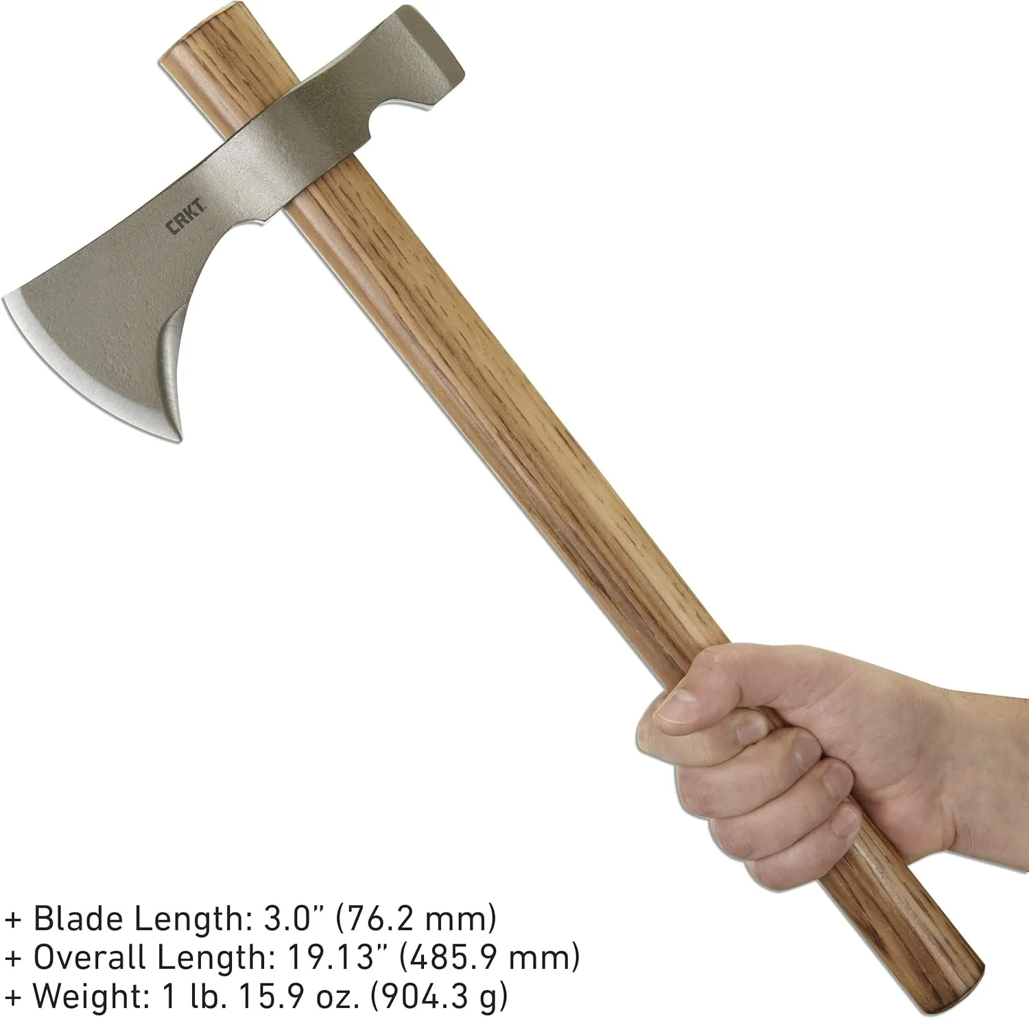 CRKT Woods Chogan Tomahawk Axe: RMJ T-Hawk Lightweight Outdoor Camping Axe with Hammerhead, Forged Carbon Steel Blade, and Hickory Wooden Handle 2730
