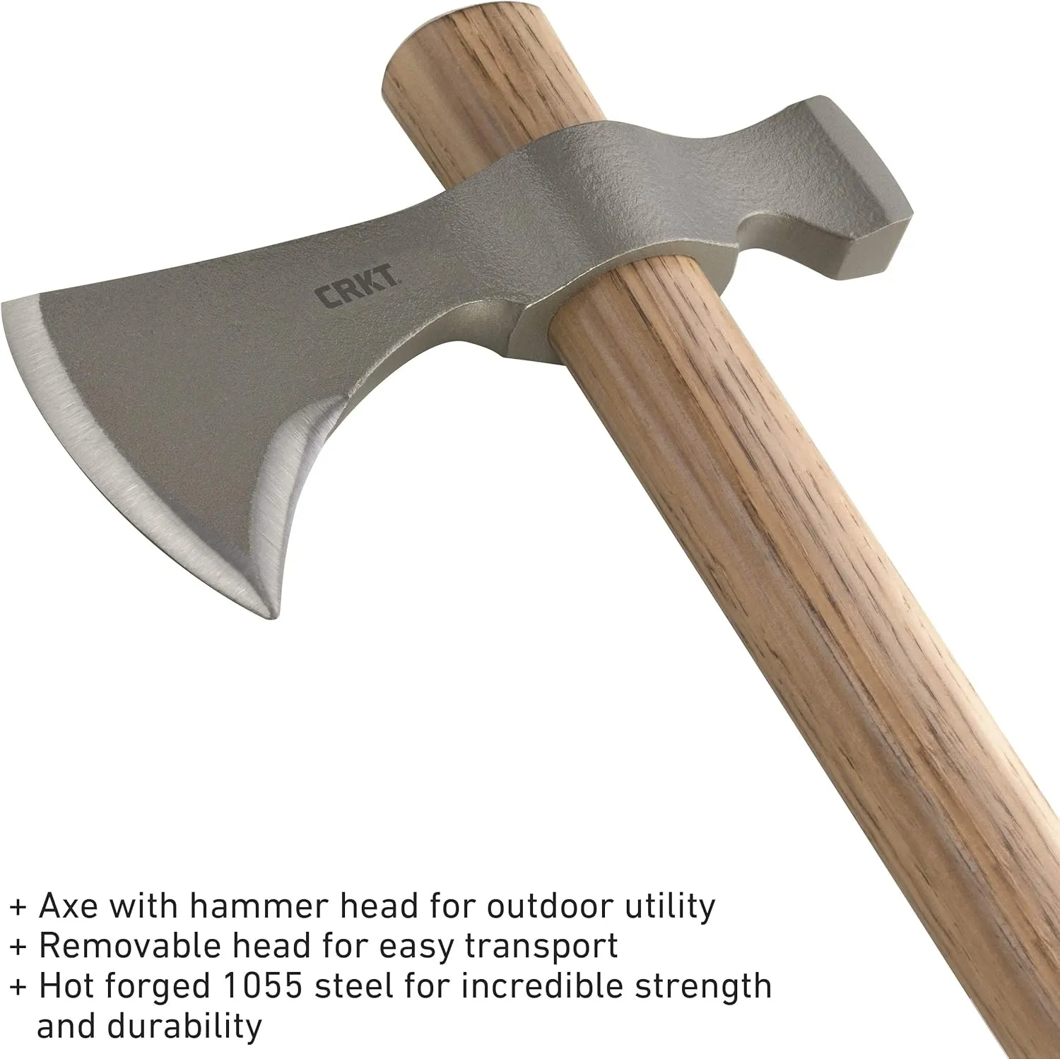 CRKT Woods Chogan Tomahawk Axe: RMJ T-Hawk Lightweight Outdoor Camping Axe with Hammerhead, Forged Carbon Steel Blade, and Hickory Wooden Handle 2730