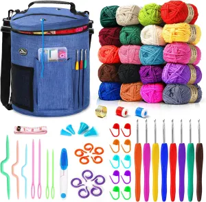 Crochet Kit, 75 Pcs Crochet Kit For Beginners, 1 Yarn Storage Bag, 20 Colors Of Yarn, Full Set Of Knitting Accessories Including Crochet Hooks, Stitch Markers, Tape Measure & More Ideal Beginner Kit